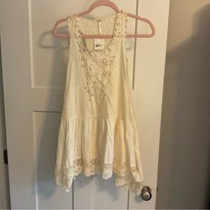 Free People Cream Eyelet Ruffle Tank Top